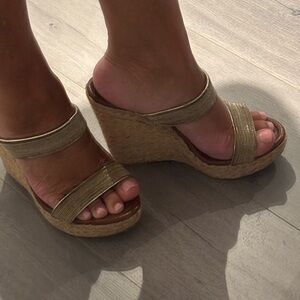 Boston Proper Gold Wedge Sandals